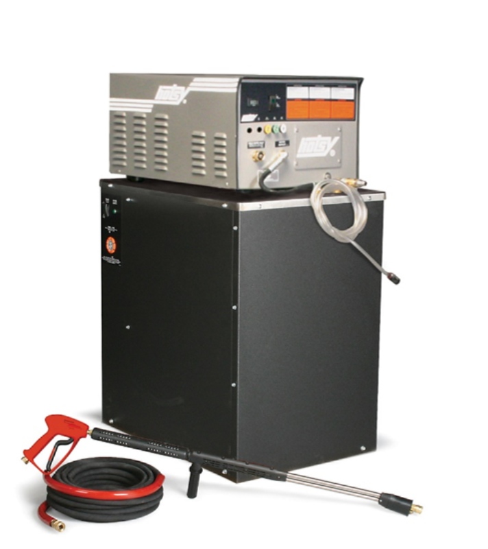 Electric pressure washer with compact design and hose for indoor cleaning